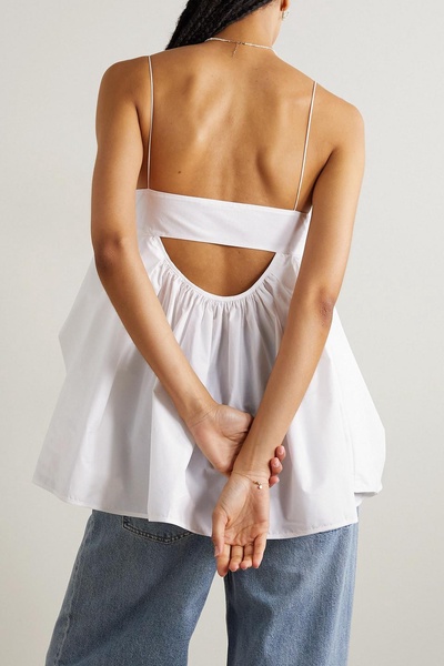 Sunday ruffled cutout cotton-poplin top