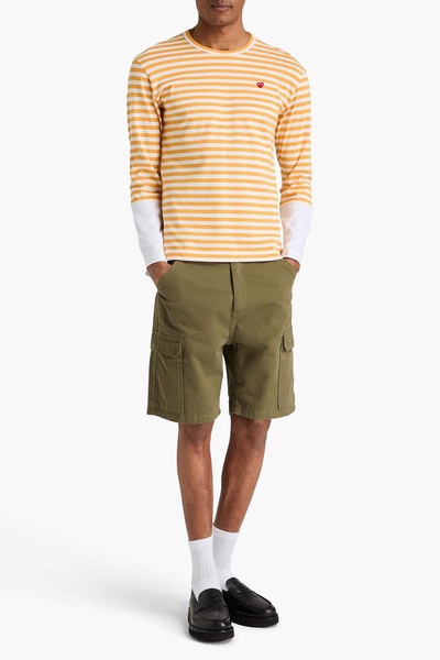 Appliquéd striped cotton-jersey T-shirt