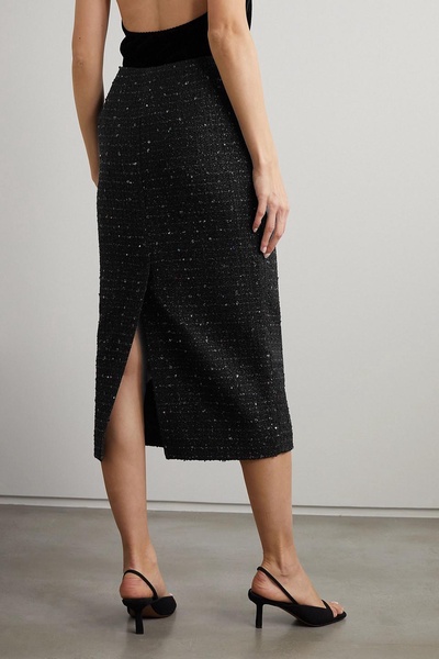 Sequined metallic bouclé midi skirt