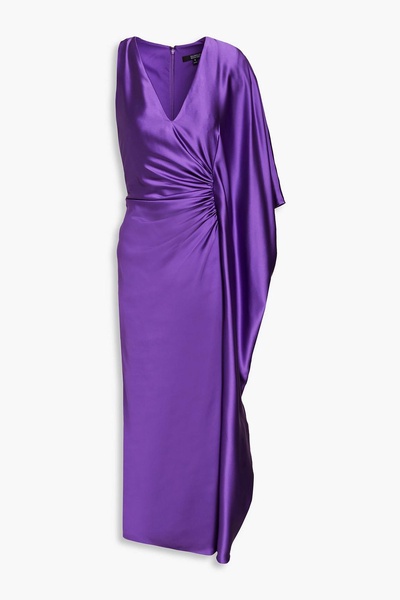 Asymmetric ruched satin-crepe midi dress