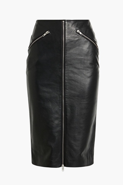 Zip-detailed leather skirt