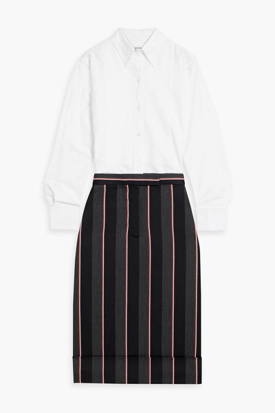 Cotton Oxford, piqué and striped wool-blend midi shirt dress