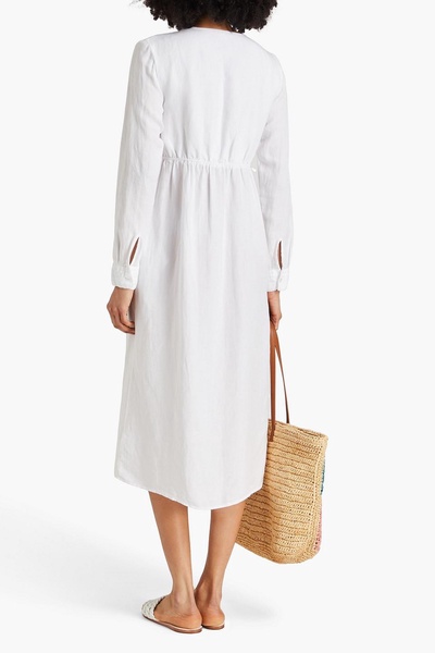 Empire gathered Lyocell and linen-blend midi dress