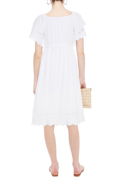 Dee tiered belted broderie anglaise voile midi dress