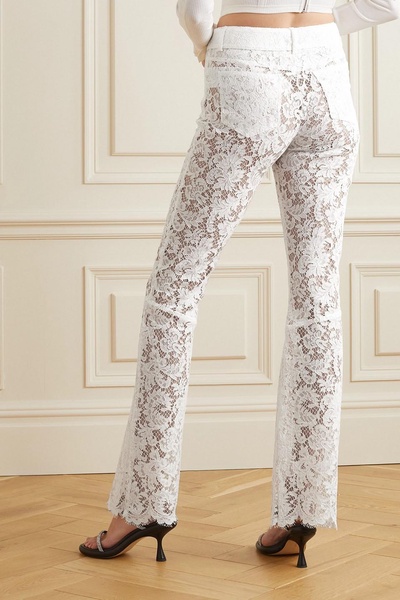 Belted crystal-embellished cotton-blend lace flared pants