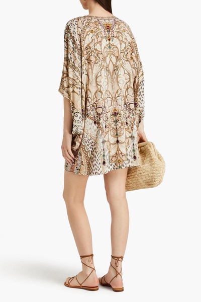 Crystal-embellished printed jersey mini dress