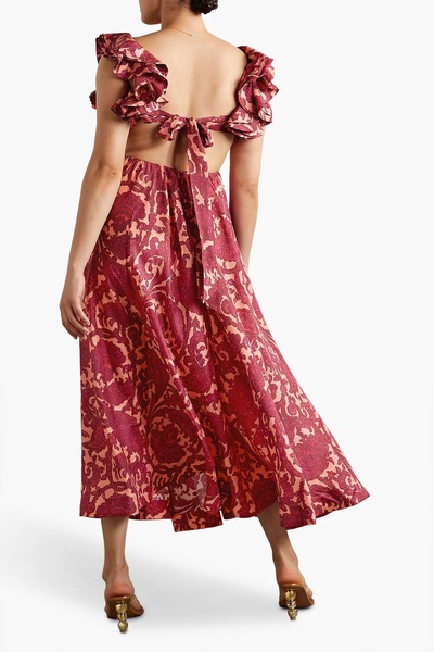 Tiggy cutout ruffled paisley-print silk midi dress