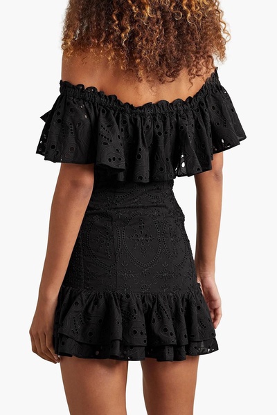 Pia off-the-shoulder ruffled broderie anglaise cotton-blend mini dress