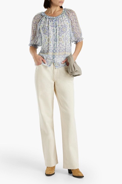 Moneta gathered printed silk-georgette blouse