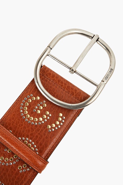 Studded pebbled-leather belt