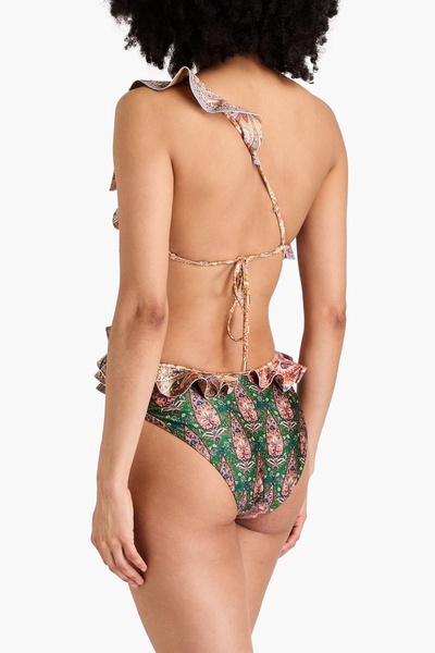 Devi one-shoulder ruffled paisley-print swimsuit