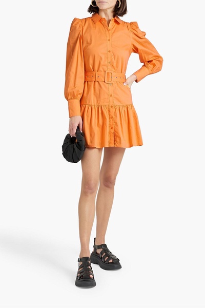 Tara belted gathered cotton-poplin mini shirt dress