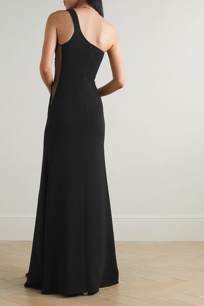 One-shoulder tulle-paneled stretch-cady gown