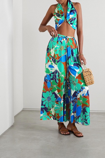 Alaia floral-print satin wide-leg pants