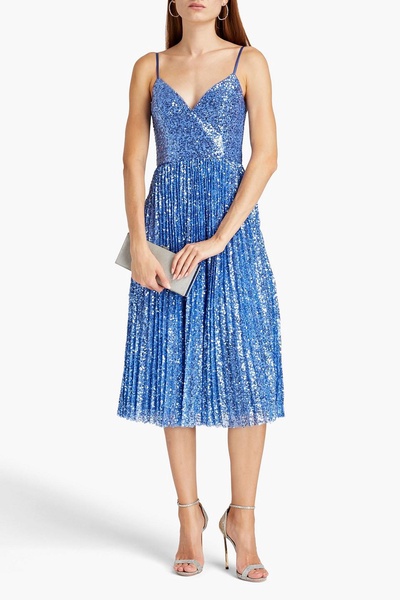 Pleated sequined tulle midi dress