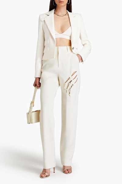 Claw embellished cutout crepe tapered pants