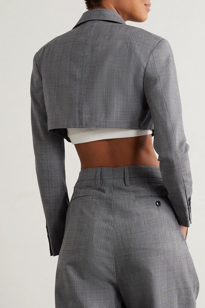 Tie-front cropped houndstooth wool blazer