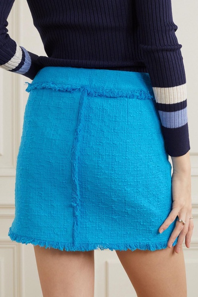 Fringed cotton-tweed mini skirt