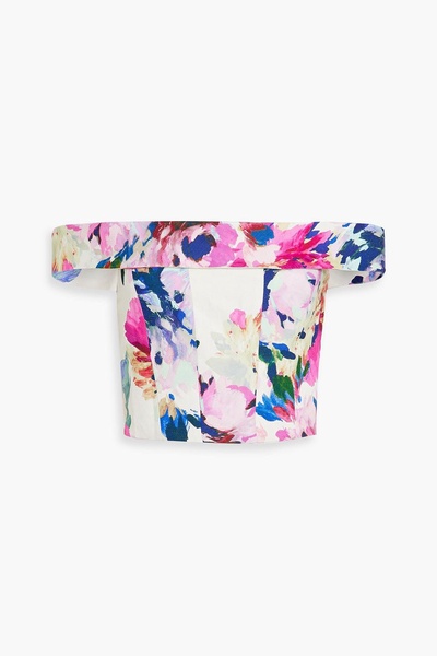 Alice off-the-shoulder cropped floral-print linen-blend top