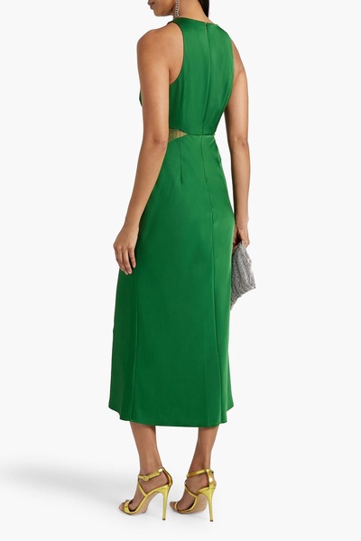 Drew corded lace-paneled satin midi dress