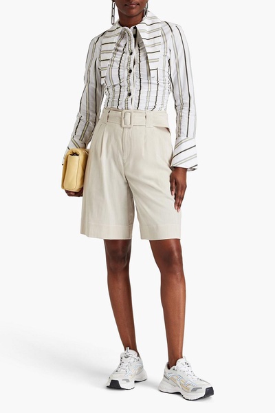 Ruched striped cotton-poplin shirt