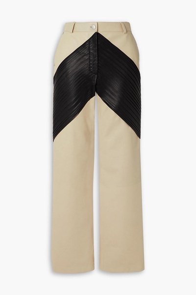 Two-tone leather straight-leg pants