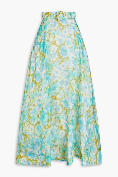 Belted floral-print linen and silk-blend maxi skirt