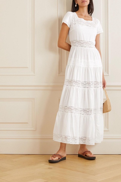 Lulu lace-trimmed cotton-poplin maxi dress