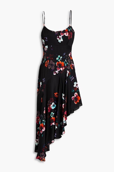 Anneli asymmetric floral-print sateen dress