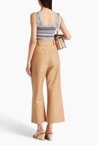 Lang belted pleated cotton-blend twill wide-leg pants