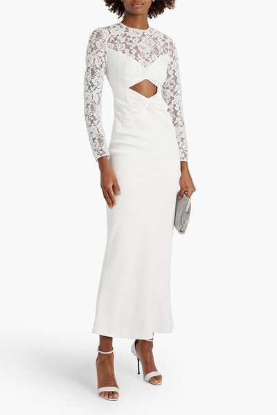 Cutout corded lace-paneled crepe maxi dress