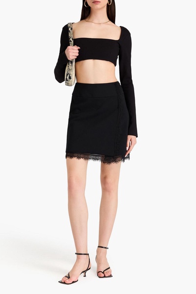 Lace-trimmed crepe mini wrap skirt