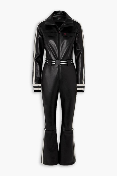 Crystal merino wool-trimmed faux leather ski suit