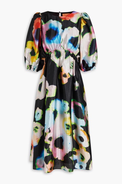 Elizabeth printed crinkled satin-crepe midi dress