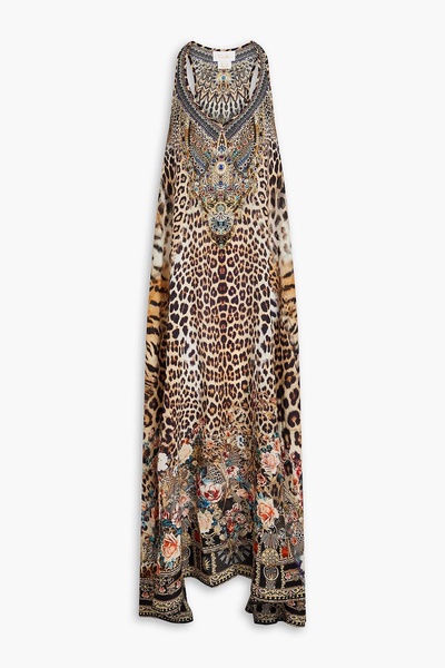 Crystal-embellished printed silk crepe de chine maxi dress