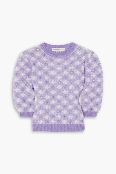 Crystal-embellished checked mohair-blend sweater