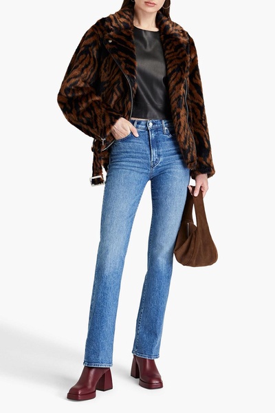 Leana zebra-print faux fur biker jacket