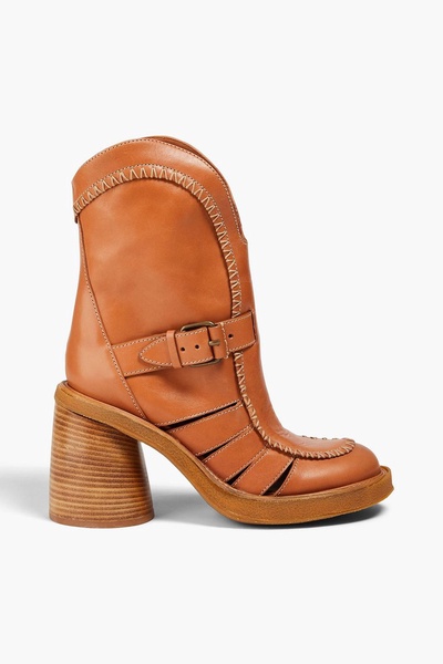 Whipstitched leather ankle boots