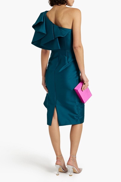 One-shoulder ruffled duchesse satin midi dress