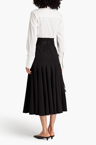 Belted cotton-blend twill midi skirt