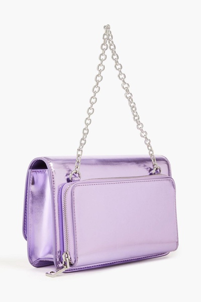 Crystal-embellished metallic faux leather cross-body bag