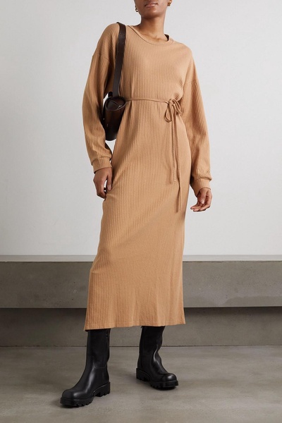 Shaw ribbed cotton wrap midi dress