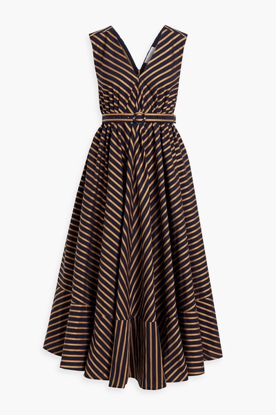 Belted striped cotton midi dress