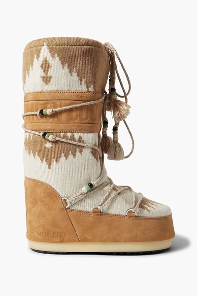 Embellished wool-jacquard and suede snow boots