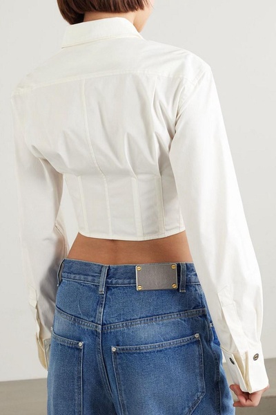 Cropped cotton-blend poplin shirt