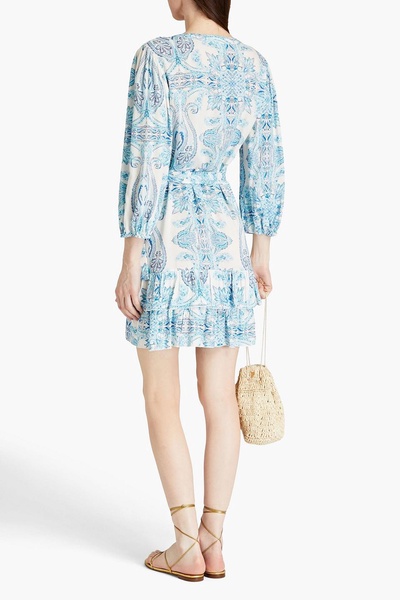 Ruffled printed voile mini wrap dress