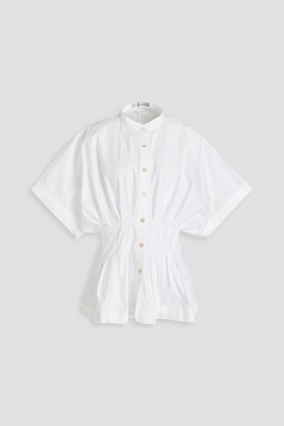 Pleated cotton-blend poplin shirt