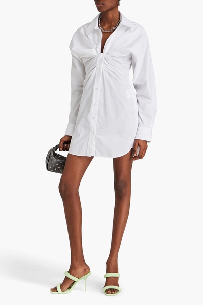 Ruched cotton-poplin mini shirt dress