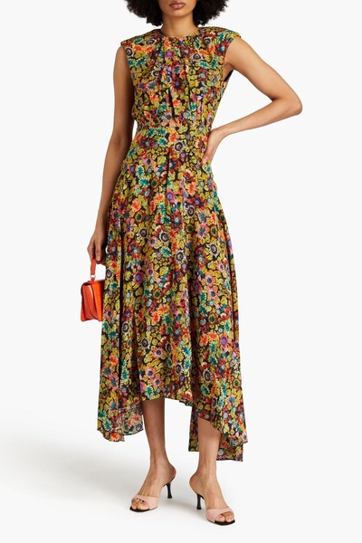 Divya pleated floral-print silk crepe de chine maxi dress