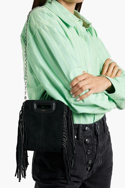 Fringed crystal-embellished suede cross-body bag